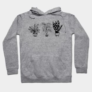 black line art plants illustration Hoodie